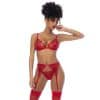 Red 3 Pc Set w/ Bralette, Garter Belt and Thong