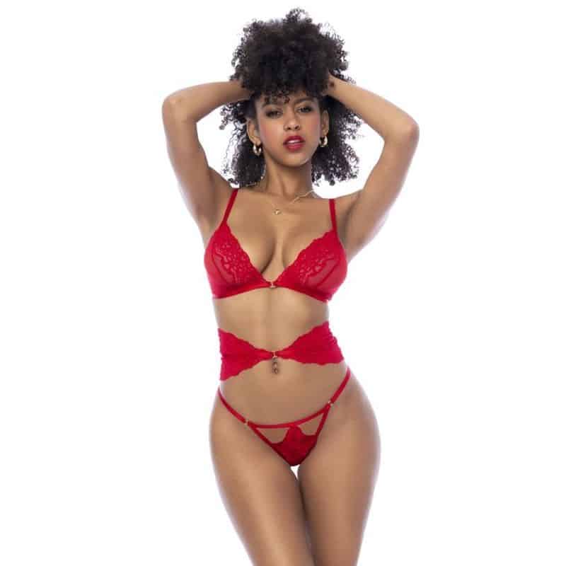 167580_1.jpg Red 3 Pc Set w/ Bra, Panties and Flexible Corset - Image 1