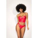 2 Pc Red Vinyl Bustier and Thong