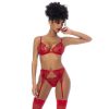Red 3 Pc Set w/ Bralette, Garter Belt and Thong