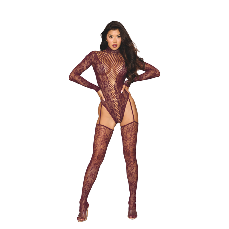 167912_1.jpg Dreamgirl Teddy Body Stocking Burgundy - Image 1