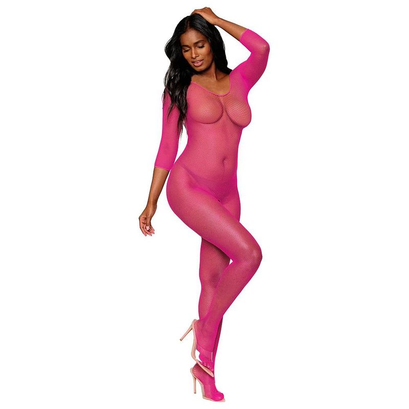 168078_1.jpg Dreamgirl Open Crotch Body Stocking Neon Pink - Image 1